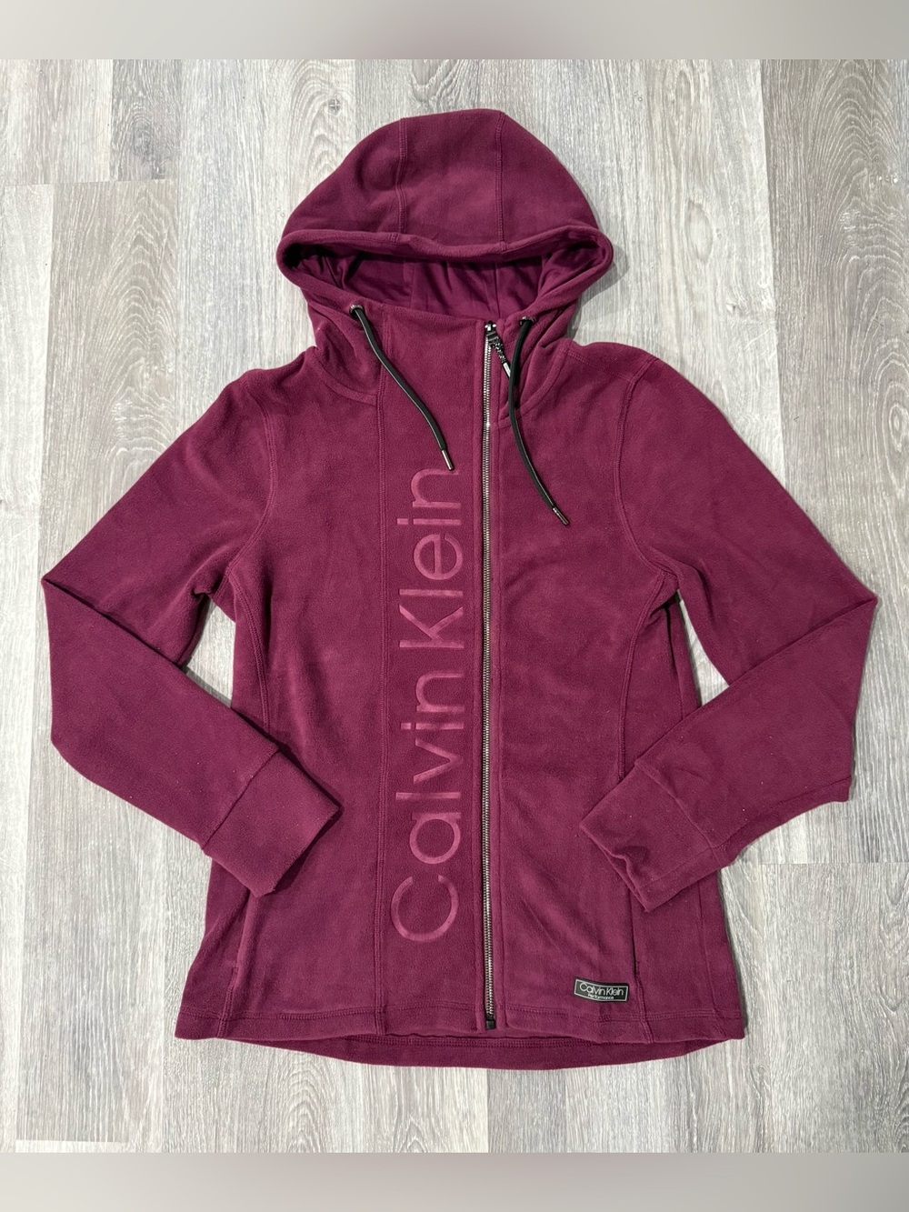 Calvin Klein Performance Women's Plum Fleece Full Zip Hoodie Pockets Logo XS